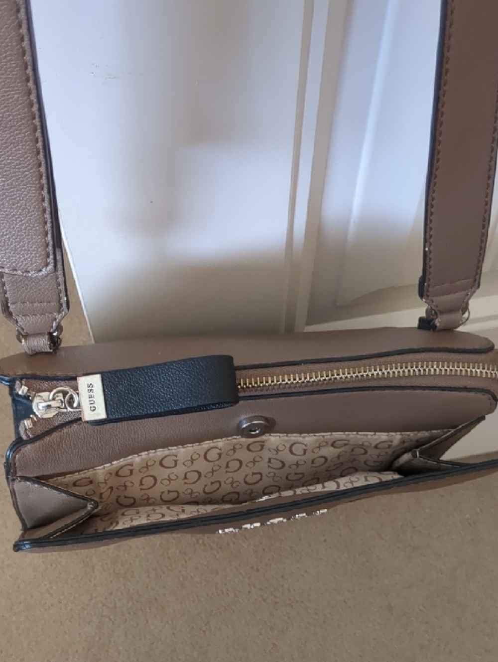 Guess Brown Leather-Look Crossbody Bag - Picture 10 of 12